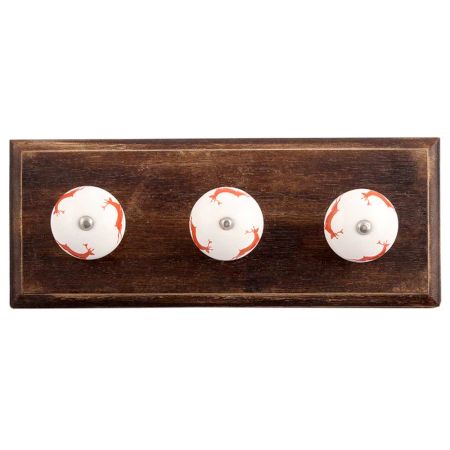 Brick Red Running Rein Deer Pattern Ceramic Wooden Hooks